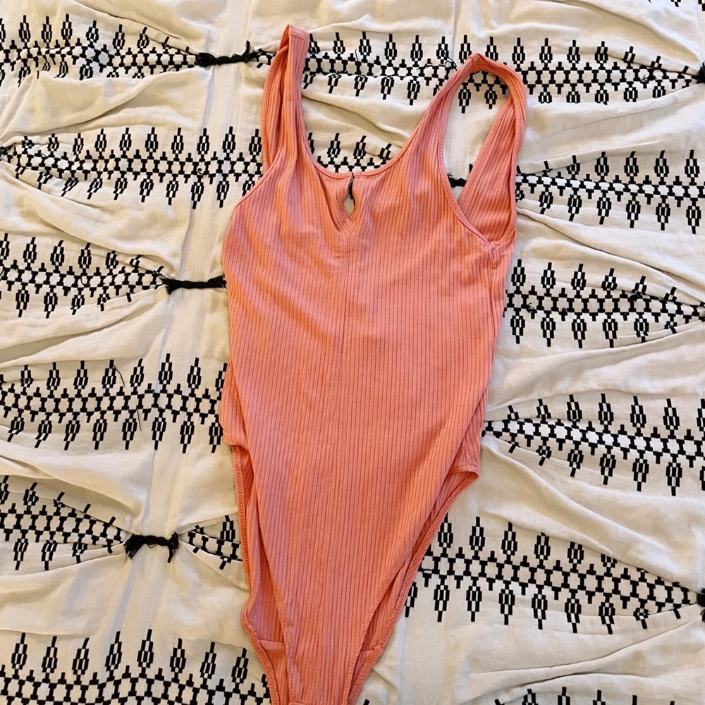 Urban Outiftters Coral Ribbed bodysuit